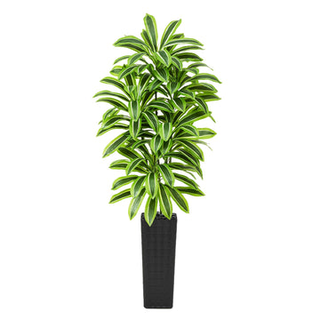 Artificial Dracaena Tree 7FT, Faux plants with Black Tall Planter