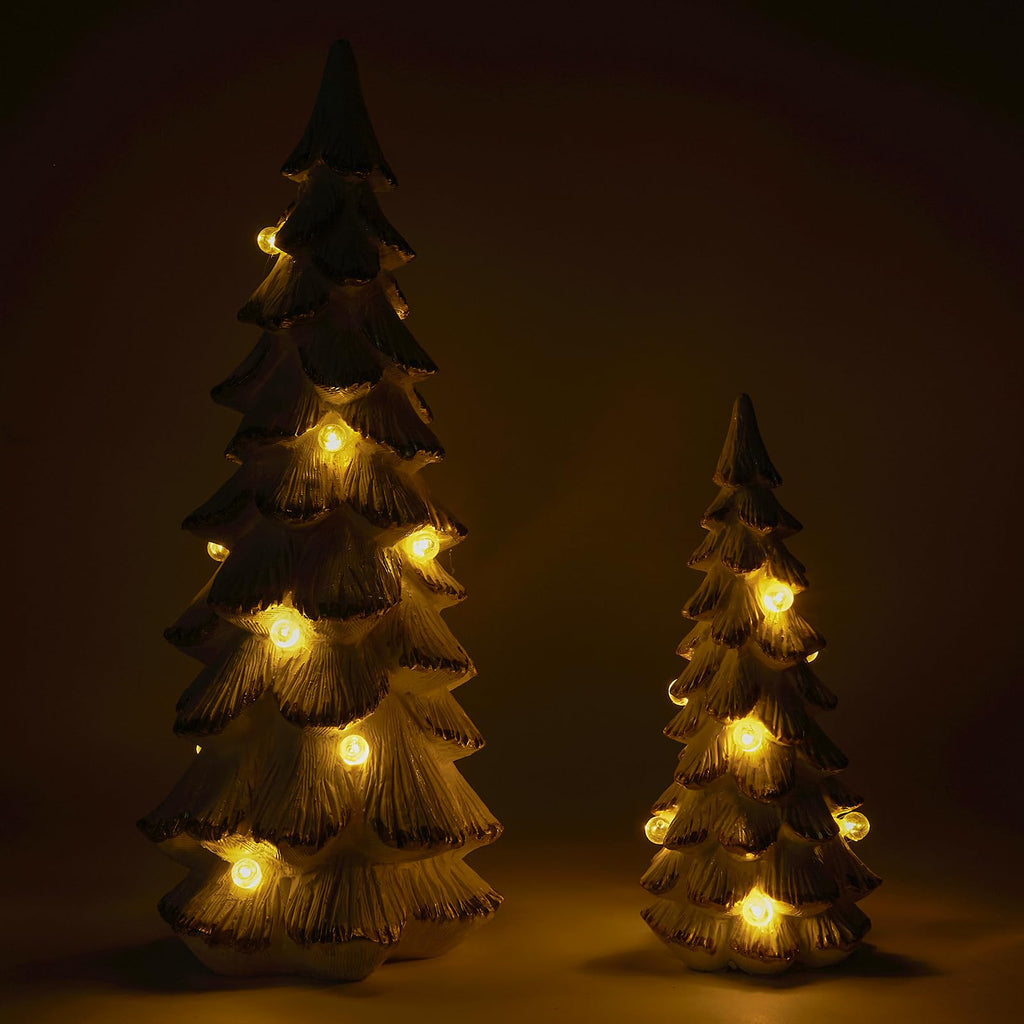 Christmas Trees Figurine White Light Up, 2Pcs Christmas Tree