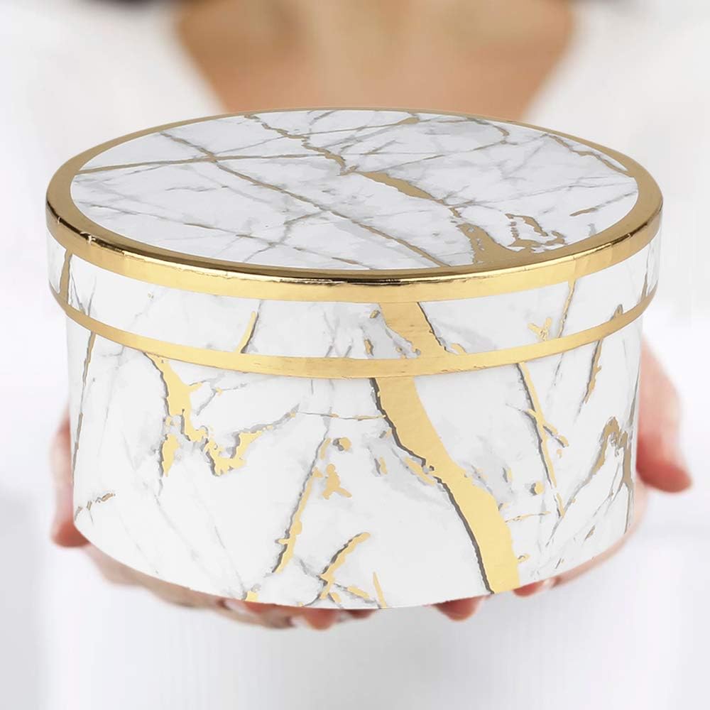Round Gift Boxes with Lids Marble White Gift Box Assorted Sizes Nesting Gift Boxes for Presents Birthday - Set of 4