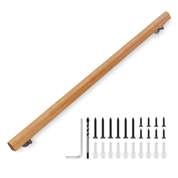 1FT Solid Wood Stair Handrail for Indoor Stairs, Outdoors Stair Railings, Sturdy Wall Mounted Non-Slip Safety Design