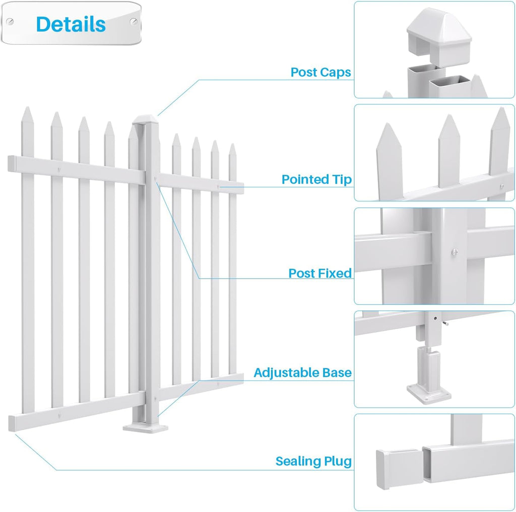 Vinyl Fence 4 Sets 38.6" H x 84" L Picket Fence Panels White PVC Decorative Fence for Front Yard Porch Garden Fence