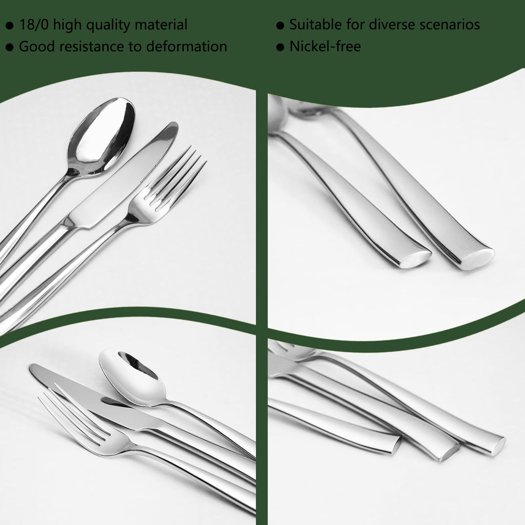 18/10 5-Piece Silverware Set, Glossy Flatware Set Stainless Steel, Modern Cutlery Set, Service for 1, Mirror Finish