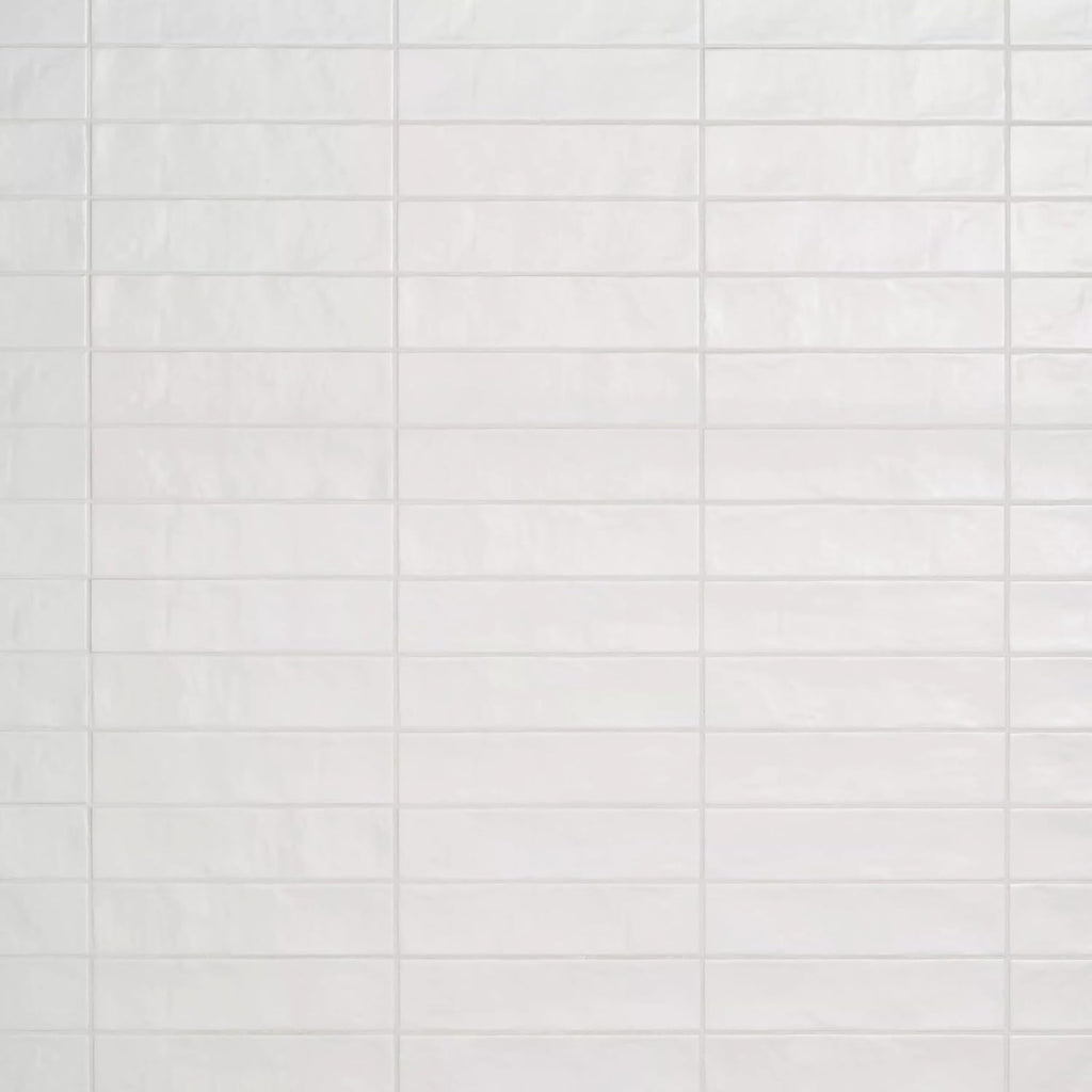 2x8 Matte White Handmade Look Ceramic Wall Tile - Wavy Surface Spanish Subway Tile for Kitchen Backsplash, Bathroom - Set of 28