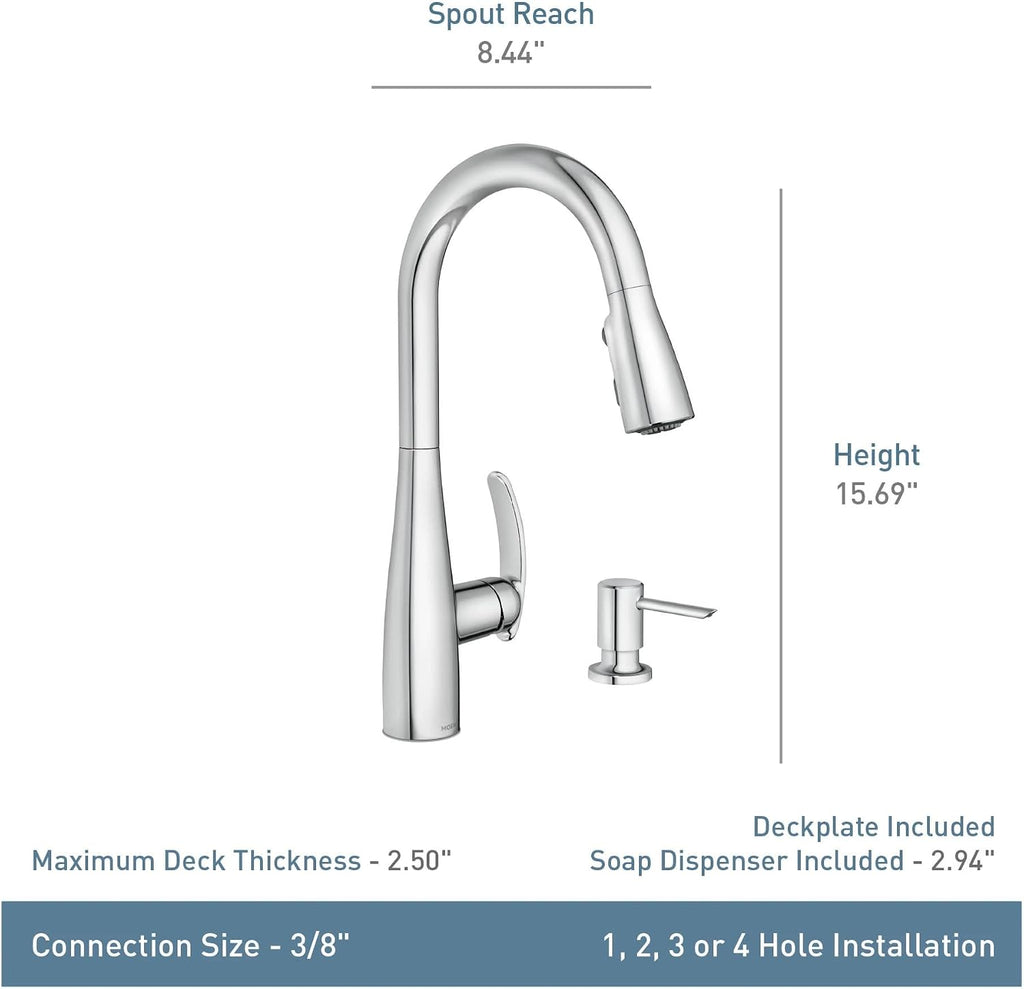 Reyes Matte Black Pulldown Kitchen Faucet with Soap Dispenser and Power Boost, Transitional Kitchen Faucet