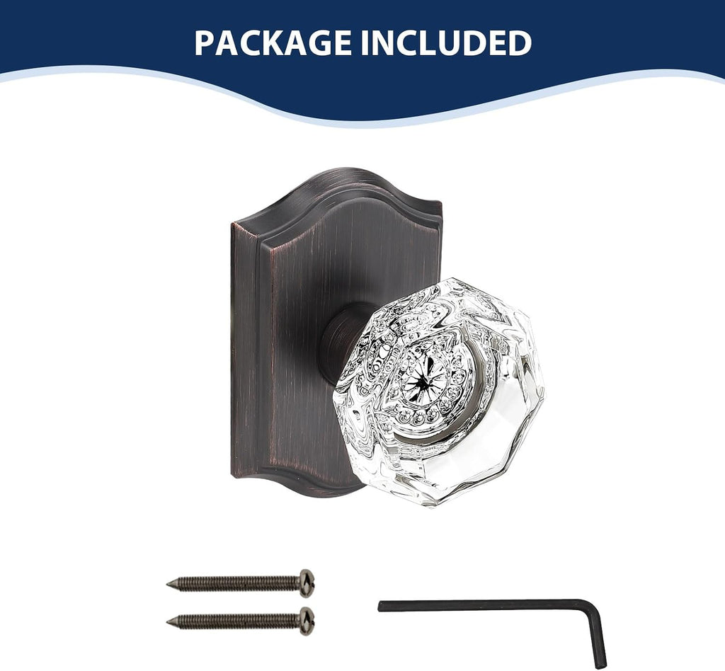 Crystal Interior Dummy Door Knobs, Non-Turning Decorative Inactive Knobs for Single Side for Closet/French Doors, Oil