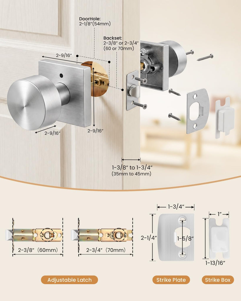 Brushed Nickel Privacy Door Knobs Interior Zinc Alloy,6 Pack