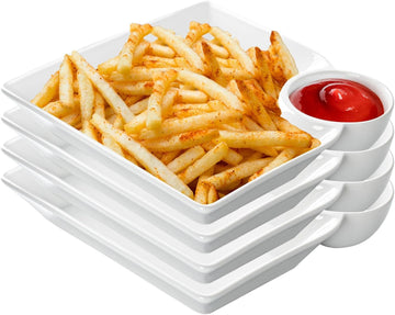 Chip and Dip Serving Platter Set of 4-8 Inch Ceramic Divided Plates with Sauce Compartment, Food-Safe Snack Plate for
