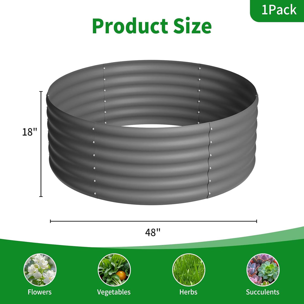 Galvanized Raised Garden Bed, Round Outdoor Planter Bed, 4x4x1.5ft Metal Planter Box for Gardening and Planting,DG