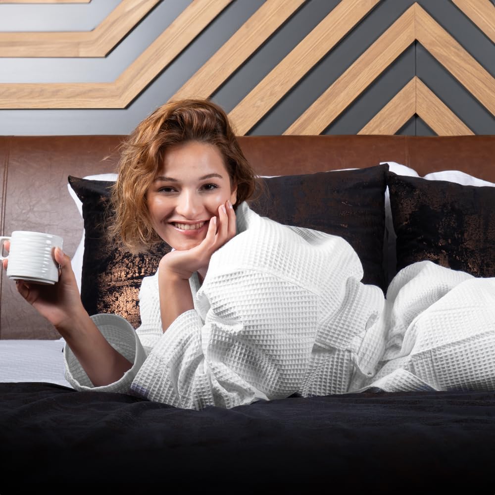 100% Turkish Cotton Waffle Women's Bathrobe, Soft Spa & Hotel
