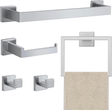 5 Piece Towel Bar Set - 15.7 Inch Bath Towel Holder - Brushed Nickel | Stainless Steel Towel Racks Wall Mounted