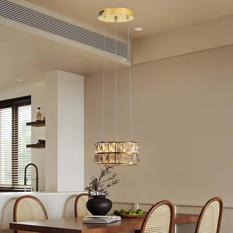 Led 11.8" Gold Ring Crystal Chandelier, Modern Dimmable Chandeliers Lighting and Hanging Adjustable, LED Round Ceiling Light Fixtures for Dining Room Living Room A122-B0D832CZDM