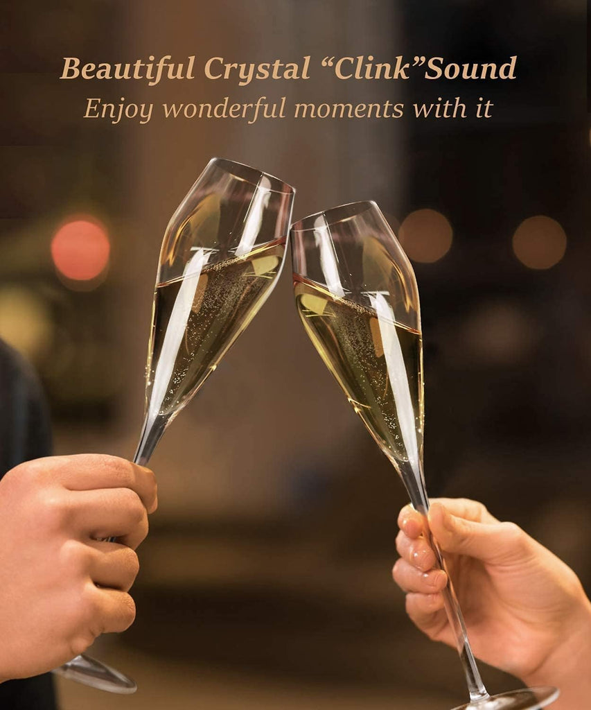 Champagne Flutes Glasses Set of 4, Hand Blown Crystal Wedding Flutes Glass, Ideal for Weddings, Anniversaries
