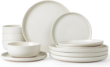 Milkyway Plates and Bowls Sets, 12 Pieces Dinnerware Sets, Reactive Glaze Dish Set, Stoneware Dishes Set for 4