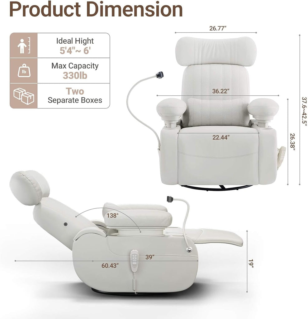 Lullapod Max Power Nursery Rocking Chair with Independent Recline & Footrest, Swivel Nursery Recliner Glider with