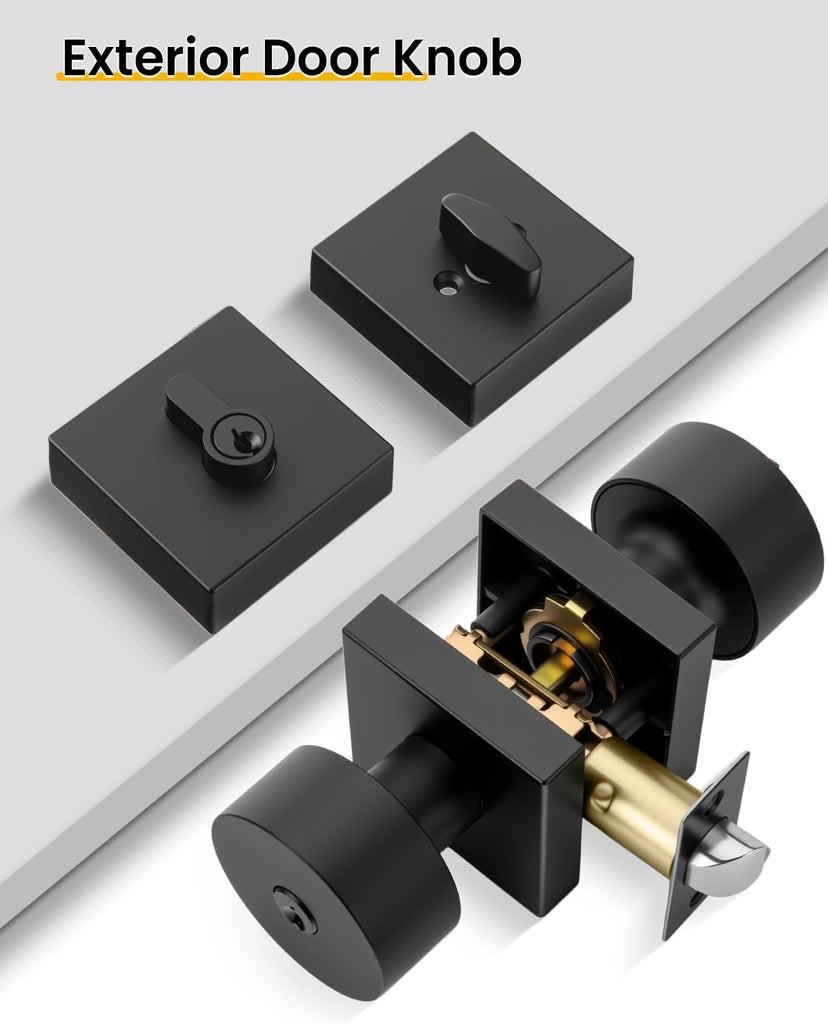 Black Exterior Door Knob with Deadbolt, Zinc-Alloy Front Door Knob and Deadbolt Set