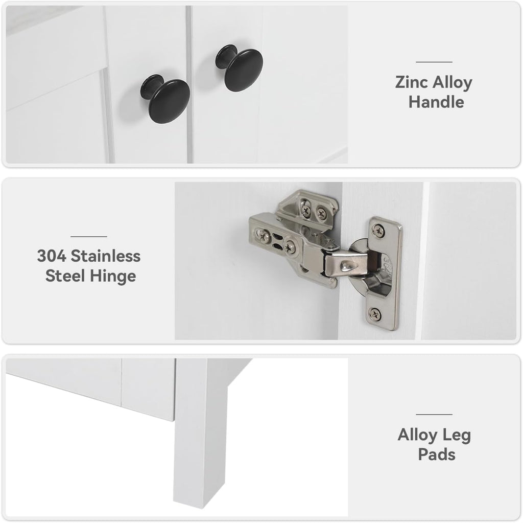 32" White Bathroom Vanity with Marble Top & 4 Drawers - Modern Freestanding Vanity Cabinet