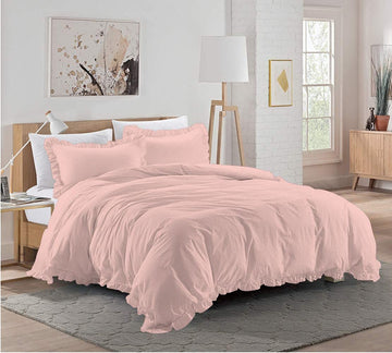 1 Pieces Ruffle Duvet Cover with Zipper Closure, 100% Egyptian Cotton 1000 Thread Count (King/Cal-King, Blush)