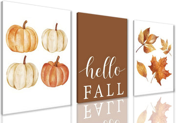 Vintage Fall Wall Art Set of 3, Rustic Farmhouse Seasonal with Hello Fall Sign Canvas Prints Painting, Thanksgiving