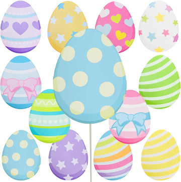 Easter Decorations Large Egg Ornaments Colorful Egg Picks Set for Easter Tree Topper and Vase Fillers - Set of 12
