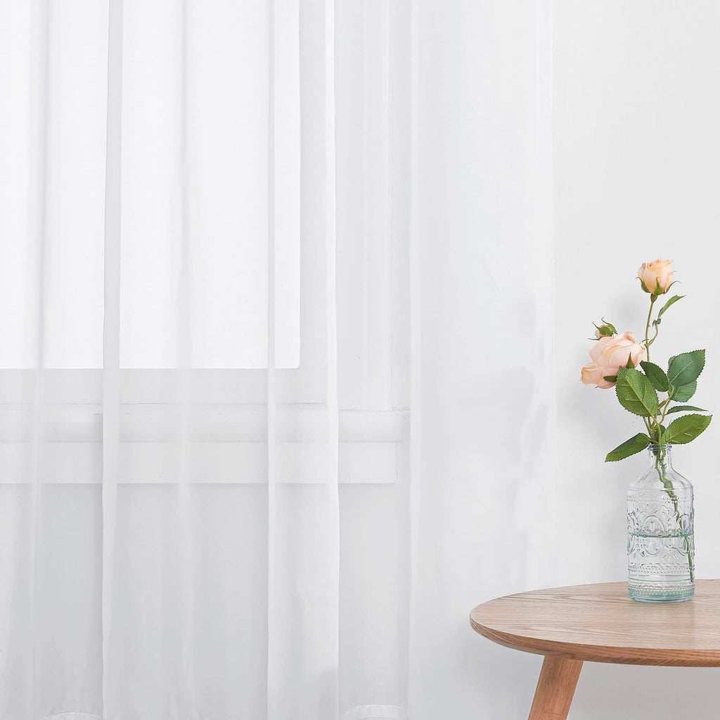 White Sheer Curtains 120 inch Long 2 Panels Set, Pocket Top Elegant & Lightweight Voile Sheer Light Filtering Drapes