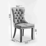 Tufted Velvet Dining Chairs Set of 2, Upholstered Chairs with Nailhead Back and Ring Pull, Solid Wood Legs, Beige