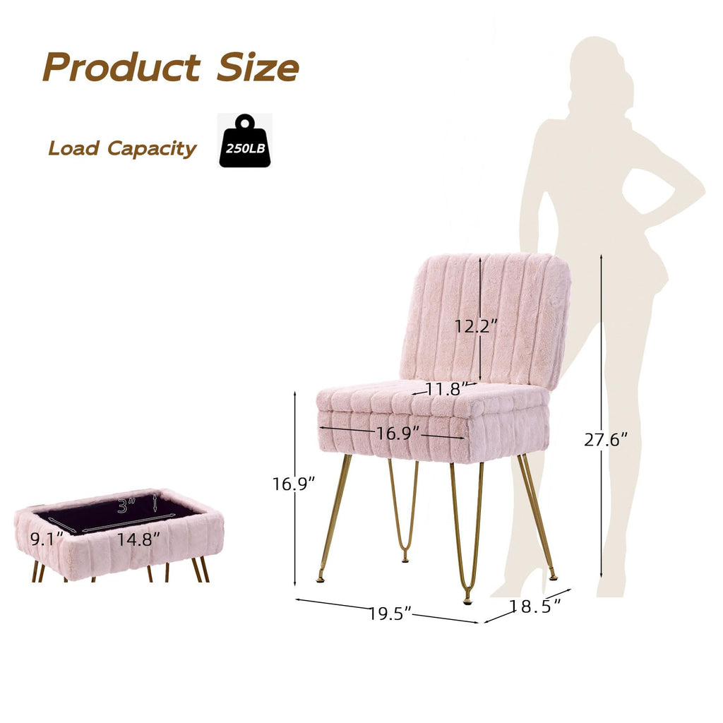 Vanity Chair with Storage | Comfy Ottoman with Folding Back