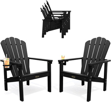 Stackable Adirondack Chair Set of 2, HDPE All-Weather Fire Pit Chair | Durable and Space Saving, Plastic Outdoor