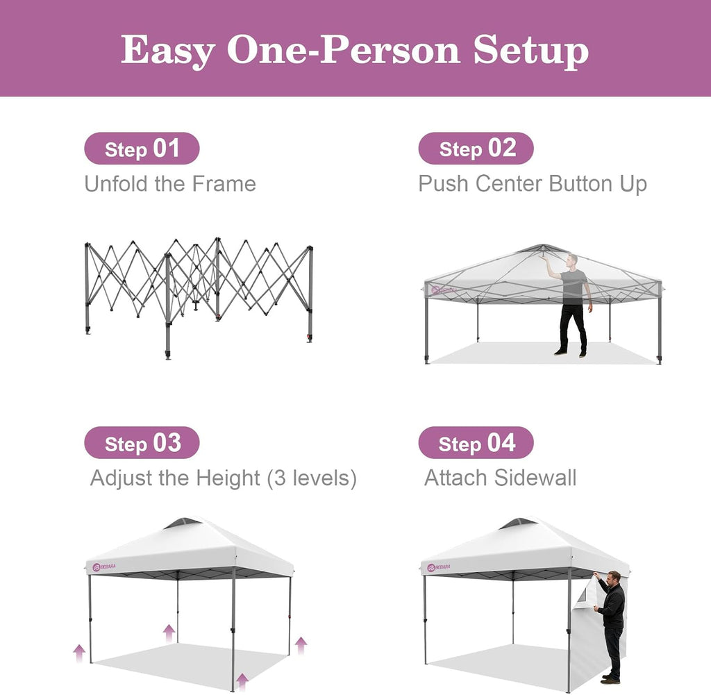 10x10 Pop Up Canopy with Sidewall, One-Person Setup - UV & Water Resistant Canopy Tent w/Wheeled Carry Bag Events