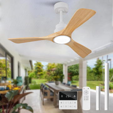 42 Inch Ceiling Fans with Lights and Remote, Dimmable, Natural Wood Ceiling Fan with Light