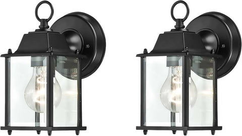 2 Packs Outdoor Wall Lantern, Black Exterior Waterproof Wall Sconce for House, Aluminum Housing Plus Glass