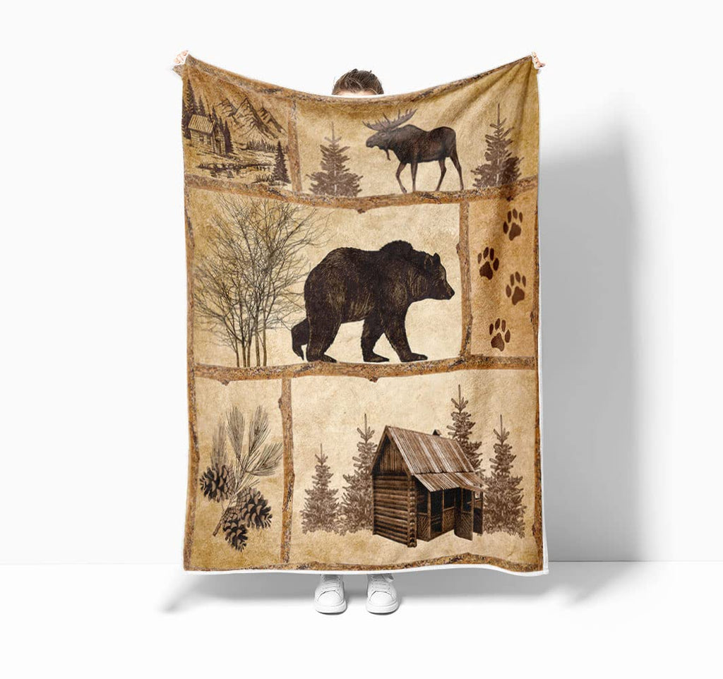 Rustic Cabin Throw Blankets, Farmhouse Country Antique Bear Moose Forest Vintage Wood Cozy Warm Bed Couch Blanket