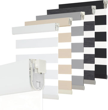 No Drill No Tool Custom Size Zebra Blind Dual Layer Privacy for Day and Night Window Blinds Light Filtering Cordless