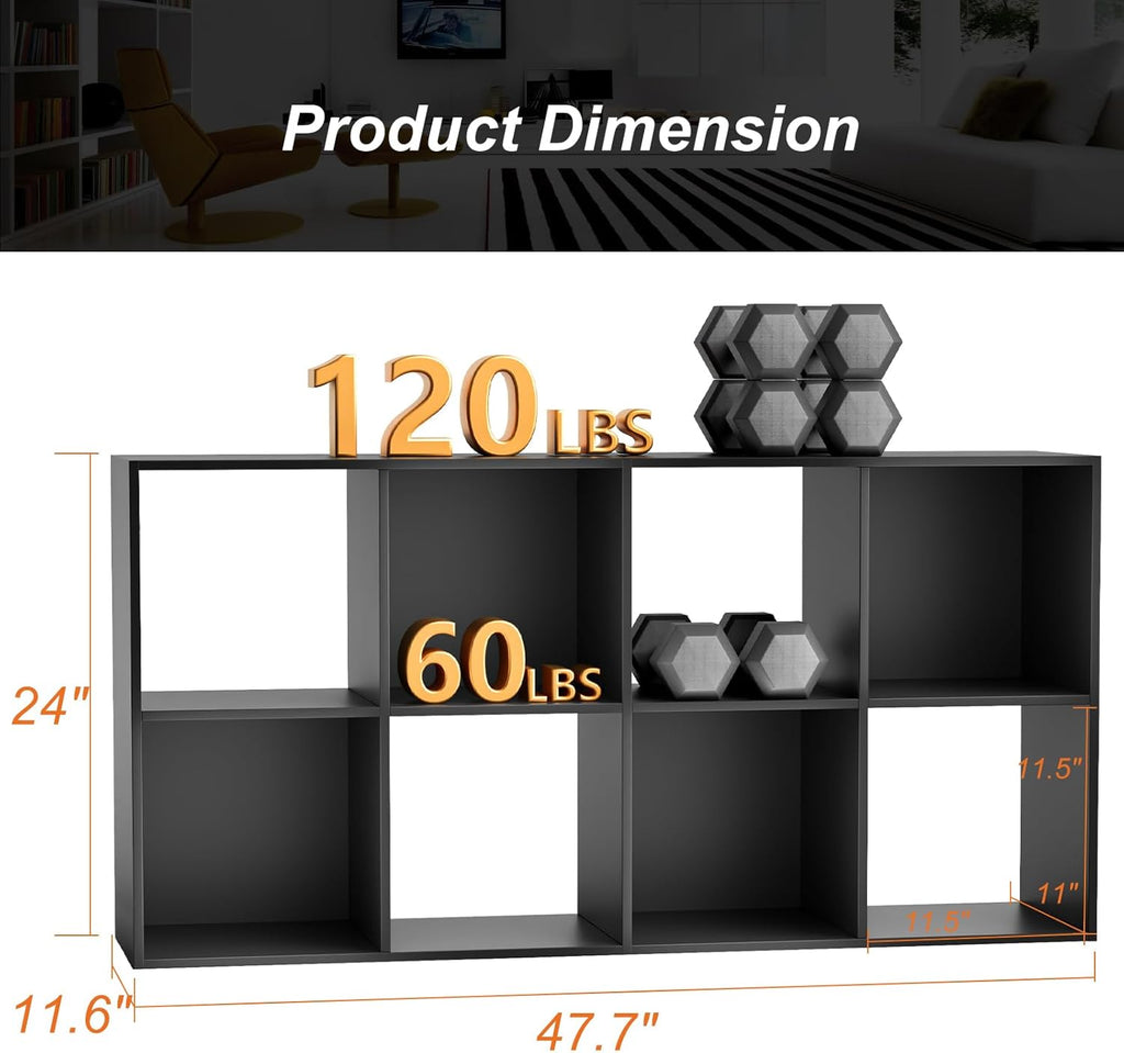 8 Cube Storage Organizer - Open Cube Bookshelf with 4 Removable Back Panels, Display Storage Bookcase, Entrance Hall