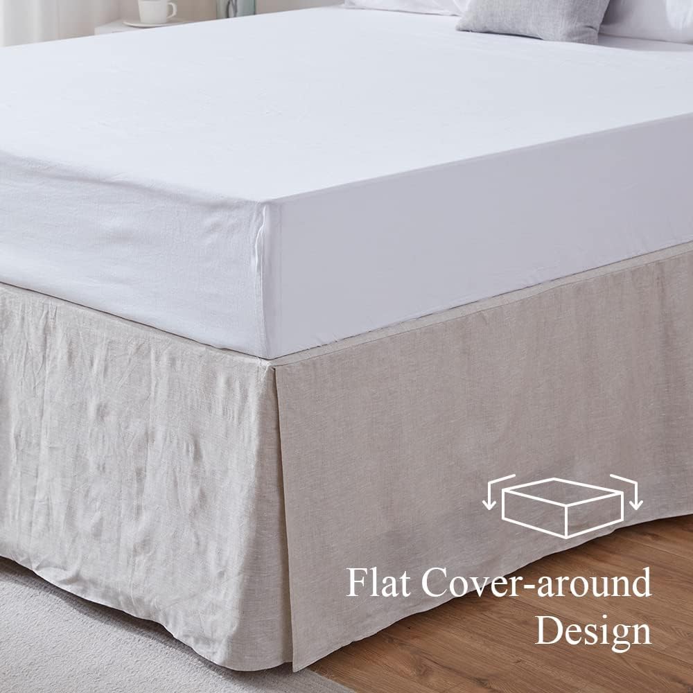Belgian Linen Bed Skirt with Classic 14 inch Tailored Drop Dust Ruffle, Easy Fit Breathable Premium Natural Flax