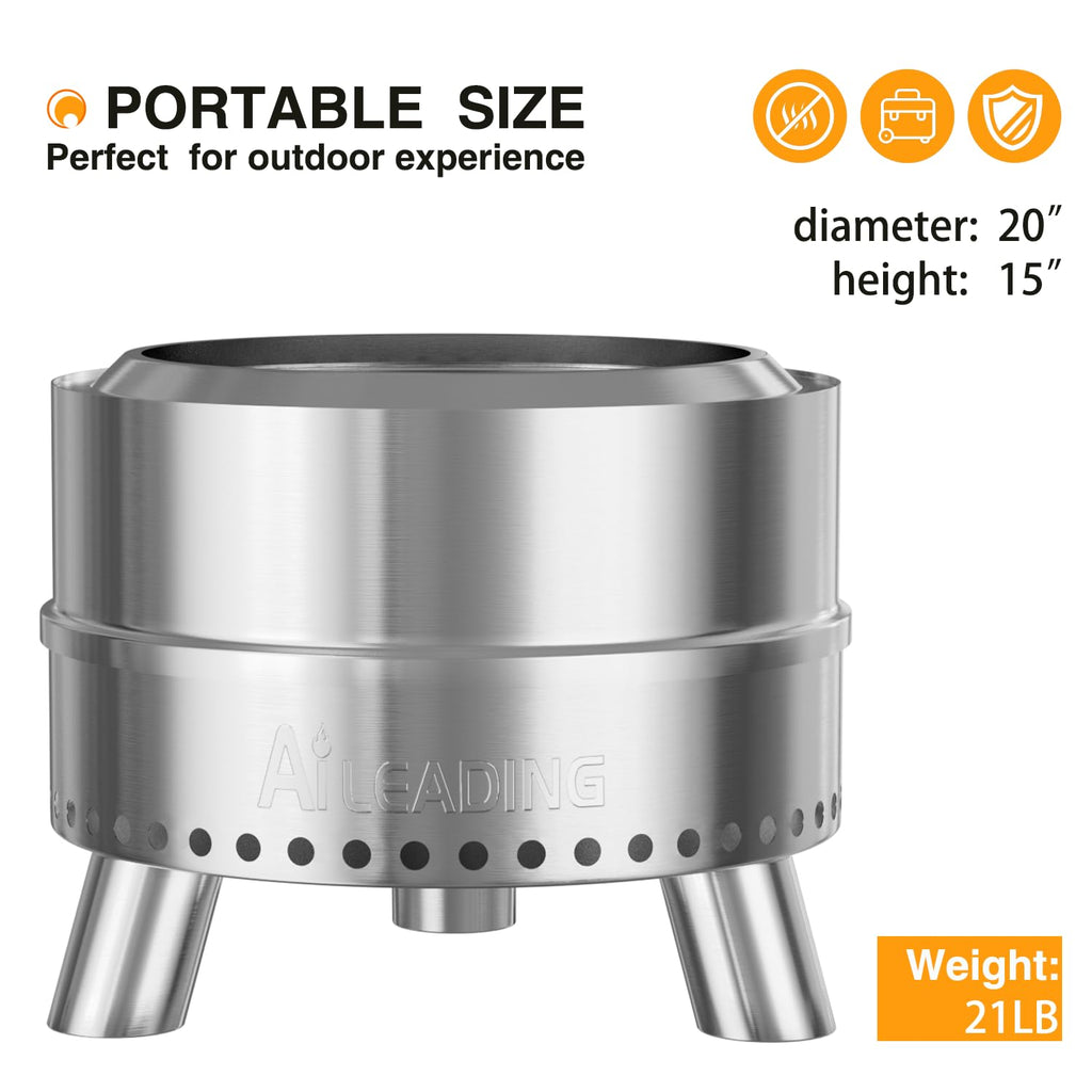 20 Inch Smokeless Fire Pit with Removable Ash Pan, Fire Pits for Outside Wood Burning, Portable Bonfire Outdoor