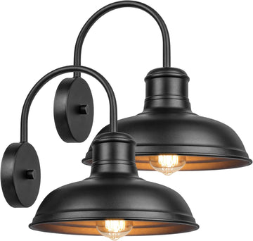 11" Outdoor Wall Lights, 2-Pack Black Wall Sconces Farmhouse Gooseneck Barn Lights for Porch