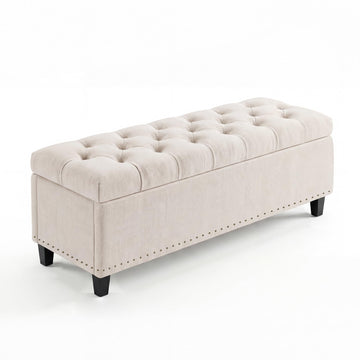 51" Extra Large Storage Ottoman Bench, Supports 660lbs End of Bed Storage Bench with Button-Tufted Upholstery and