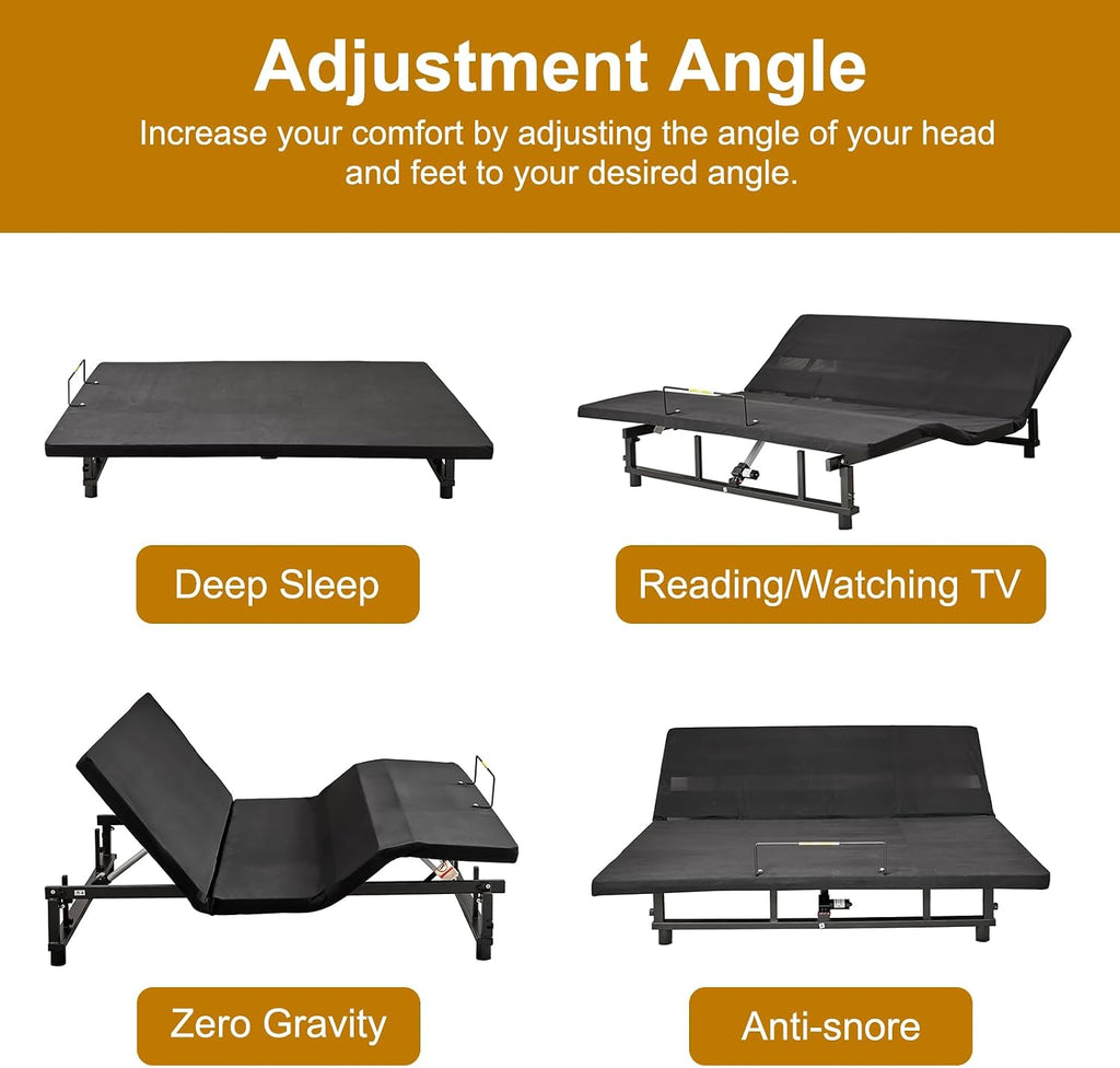 King Adjustable Bed Frame with Remote, LED Light & USB Ports (King)