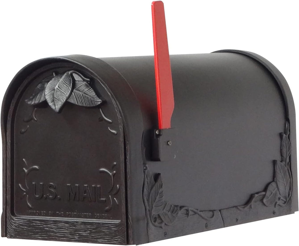 Floral Curbside Mailbox - Black Cast Aluminum Mailbox for Post Mount