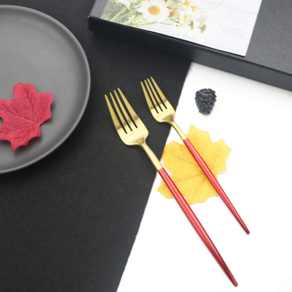 Luxury 18/10 Red Handle Flatware Gold Silverware Set 304 Stainless Steel Flatware Cutlery Set| 5-Piece Adaline Royal