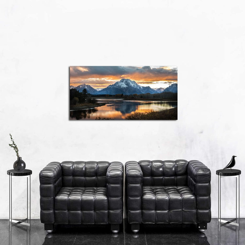 Grand Teton Mountain Wall Art National Park Posters Sunset Oxbow Bend Scenery Wall Picture Snake River Landscape Wall