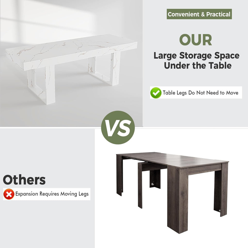 71-87 Inch White Extendable Dining Table, Seats 6-10, Modern Kitchen Table