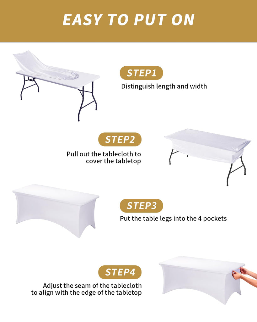 4 Pack 6FT White Tablecloth Rectangle Spandex Fitted Table Cover