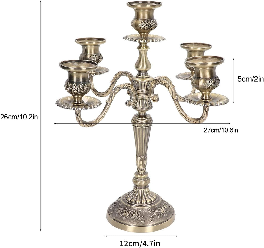 5-Candle Metal Candelabra, 10 Inch Tall 5 Arms Candlestick Holder for Taper Candles, Vintage Gothic Candle Holder