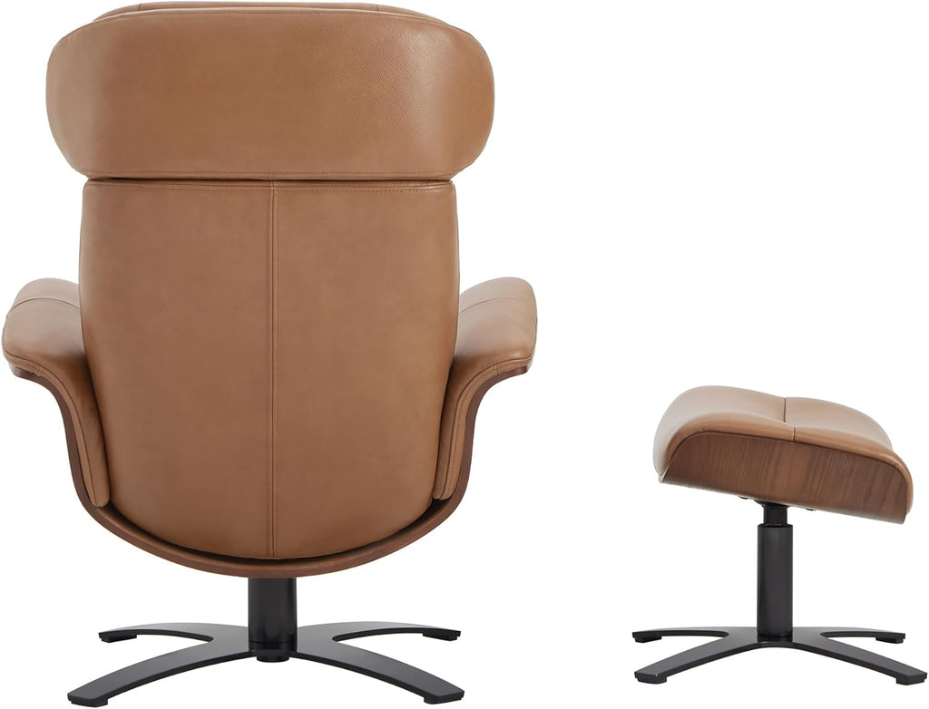 Modern Reclining Swivel Lounge Chair and Ottoman — Saddle Genuine Leather