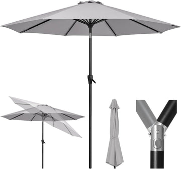 Patio Market Outdoor Table Umbrella with Push Button Tilt and Crank - Grey
