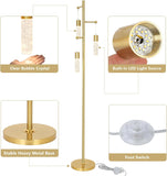 Gold Floor Lamps, Modern Brass Standing Lamp with Bubble Crystal Shades, 3 Built-in LED Lights, ON/Off Foot Switch