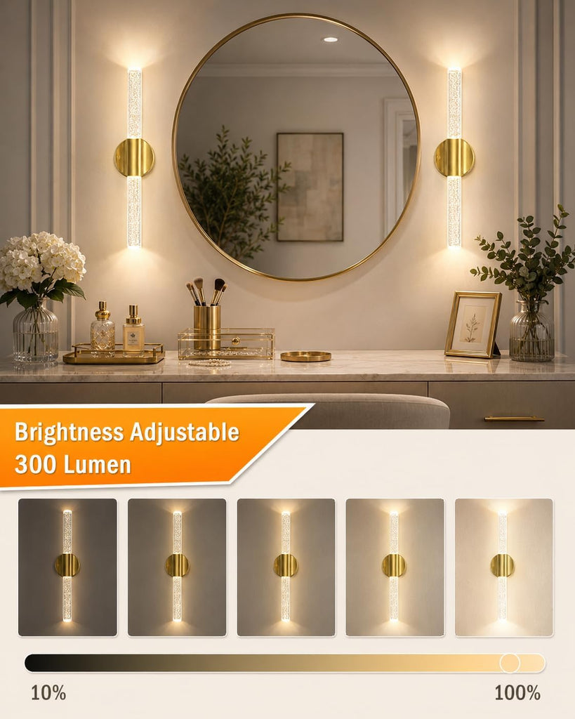 Peel and Stick on Wall Sconce set of 2 Wireless Battery Operated Wall Light | Rechargeable Gold No Drill Magnetic