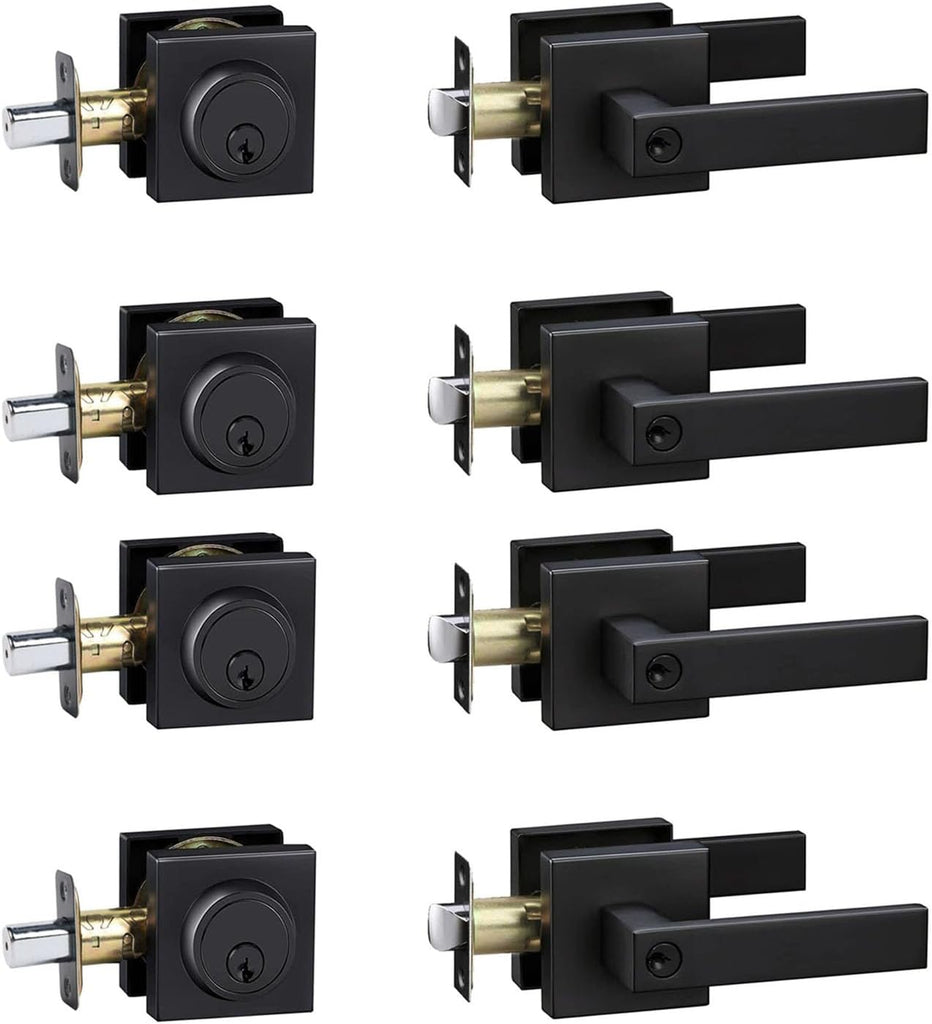 Exterior Door Lock Set with Deadbolt, Front Door Handle Set with Deadbolt, Door Levers Single Cylinder Deadbolt Set