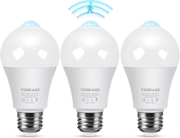 Motion Sensor Light Bulbs 13W (100W Equivalent), 3 Pack A19 E26 Motion Activated Dusk to Dawn LED Bulb, 5000K